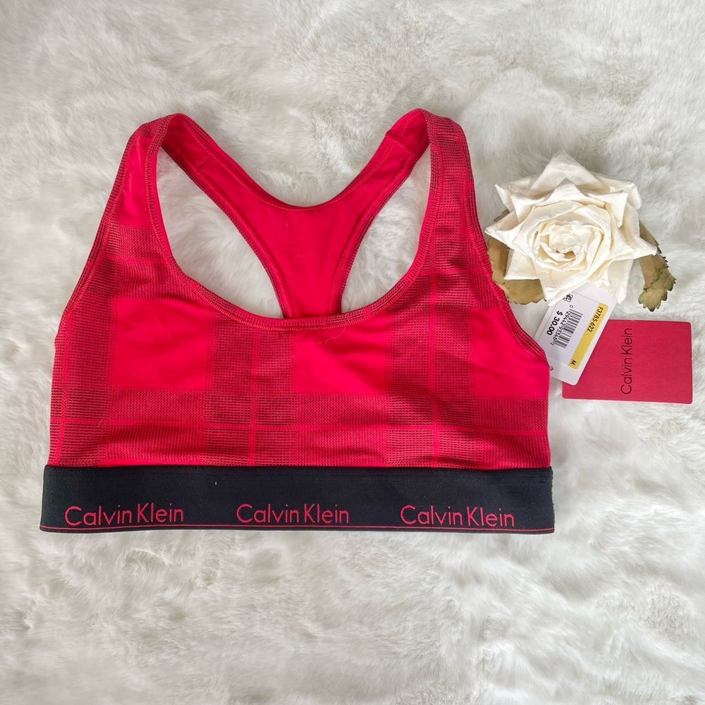 New with tags CALVIN KLEIN Unlined BRALETTE t-back Red w/black design & band Med